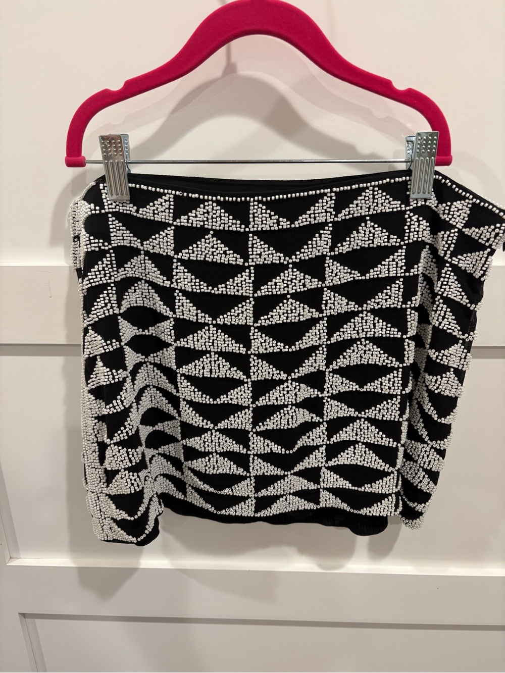 Zara Black and White Geometric Beaded Mini Skirt